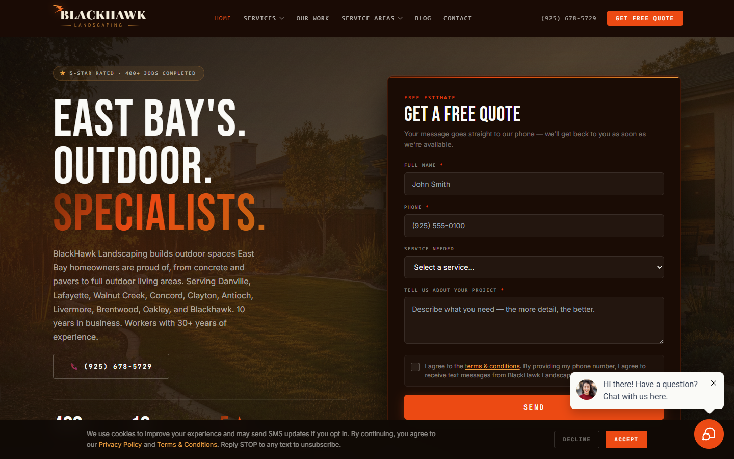 BlackHawk Landscaping website on desktop