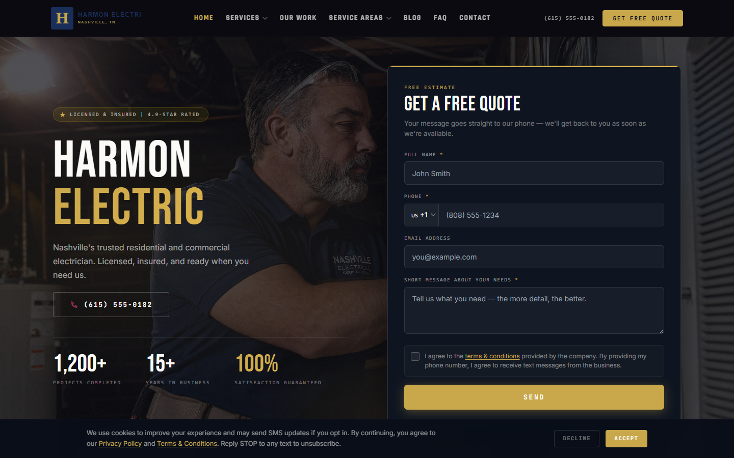 Harmon Electric website on desktop