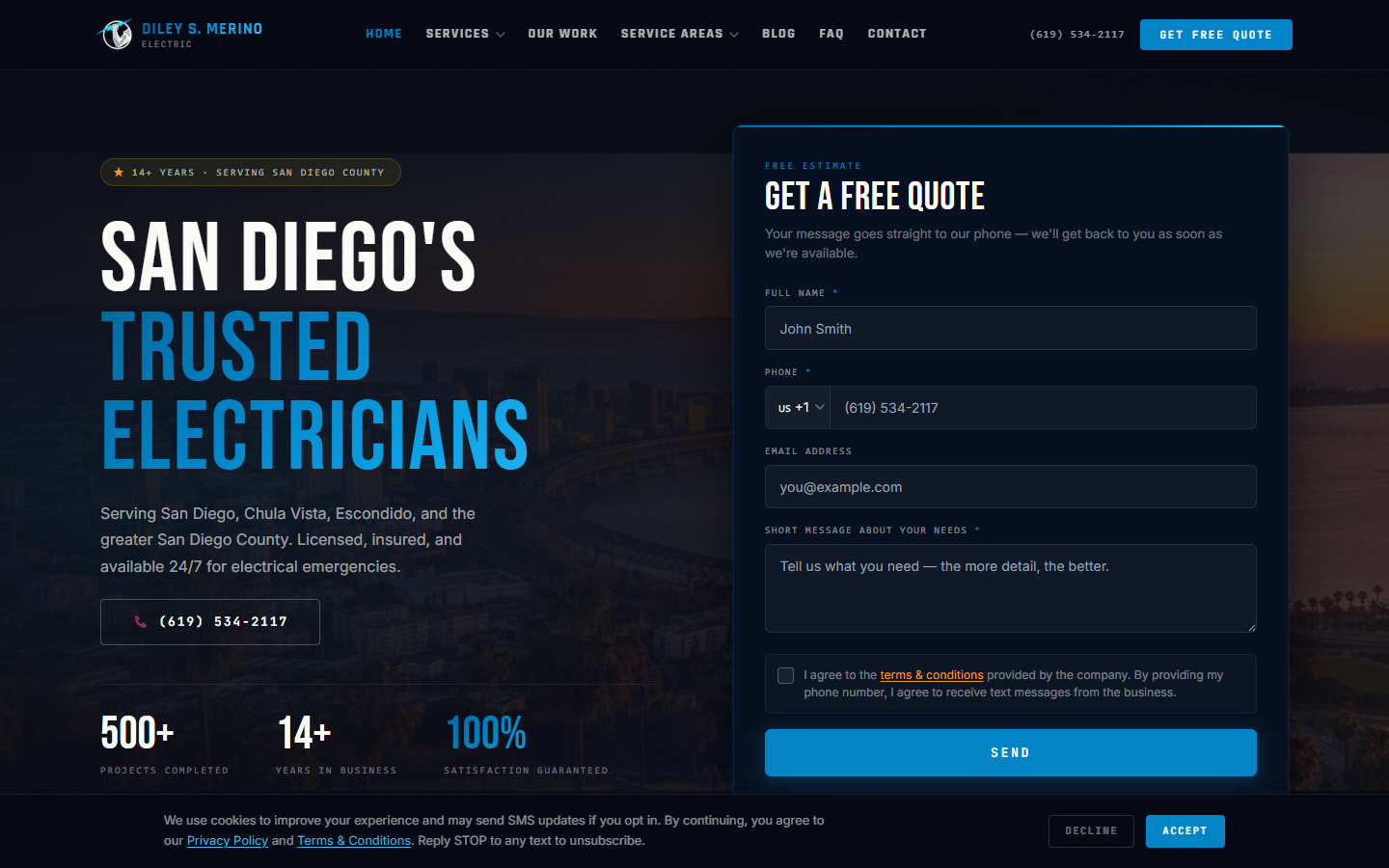Diley S. Merino Electric website on desktop